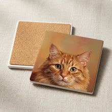 Orange Tabby Cat Portrait ceramic coasters set of 4, cork back