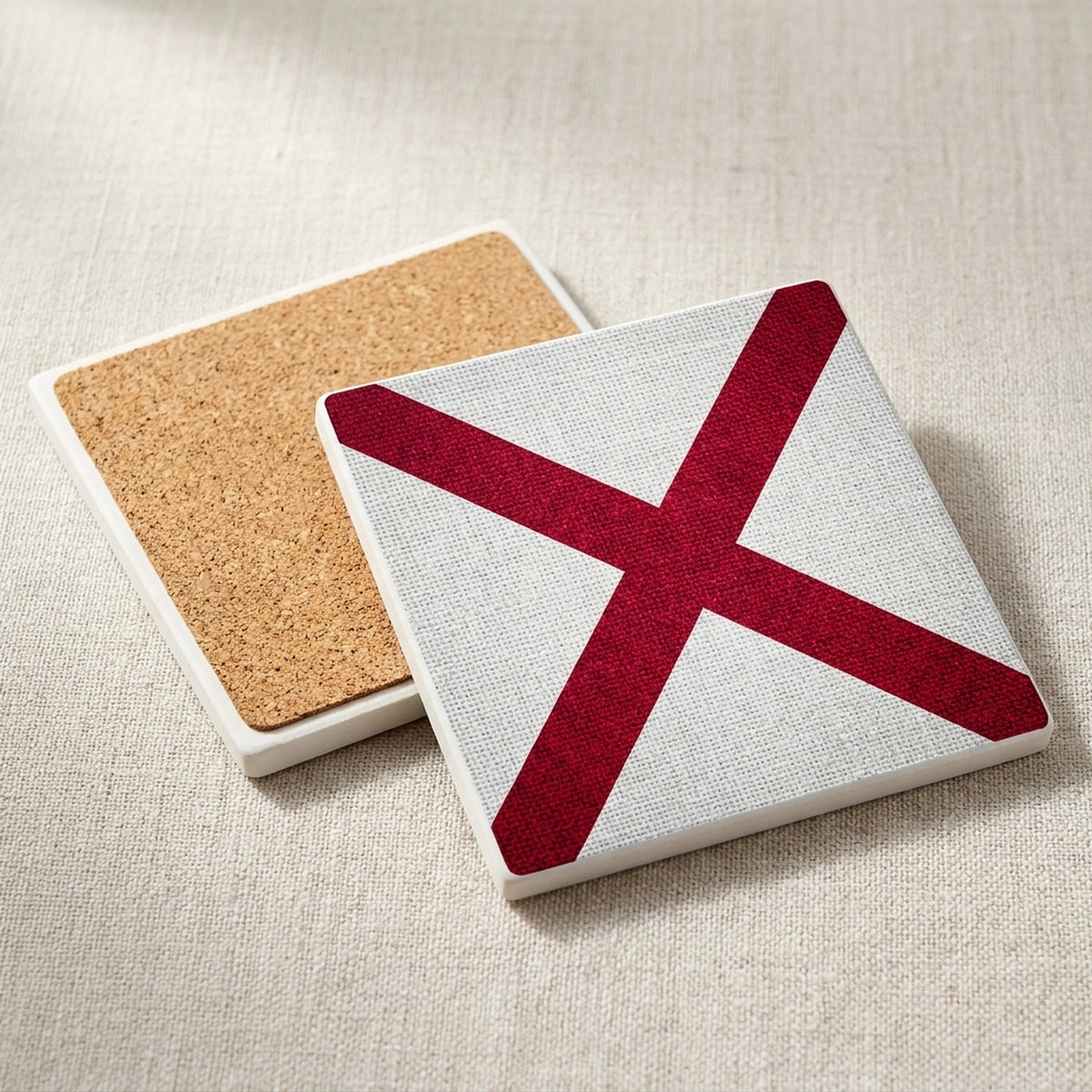 Alabama State Flag ceramic coasters set of 4, cork back