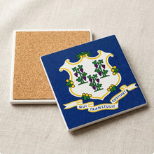 Connecticut State Flag ceramic coasters set of 4, cork back