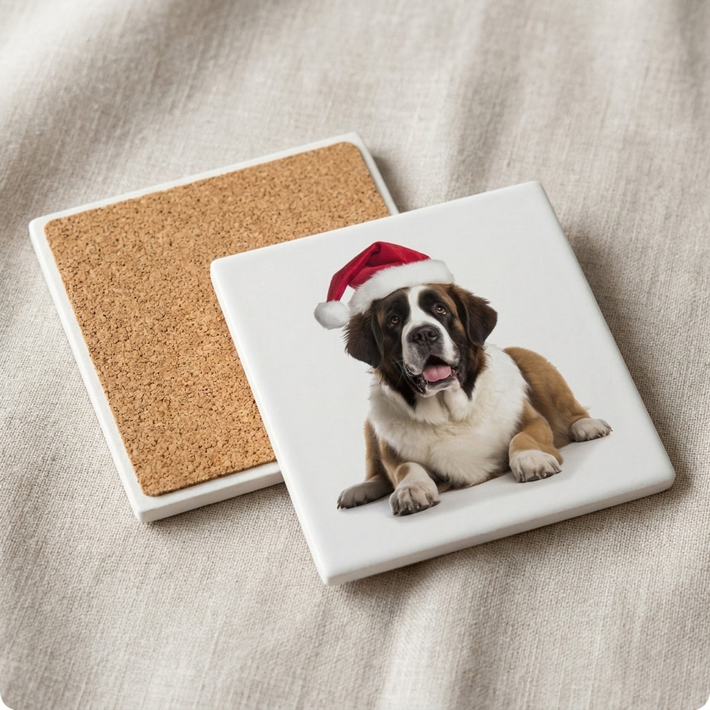 St. Bernard ceramic coasters set of 4, cork back