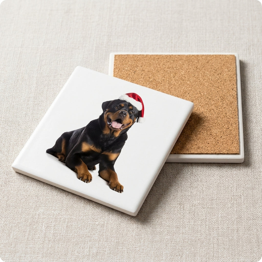 Rottweiler ceramic coasters set of 4, cork back