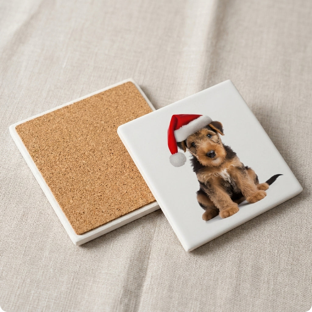 Welsh Terrier Puppy ceramic coasters set of 4, cork back