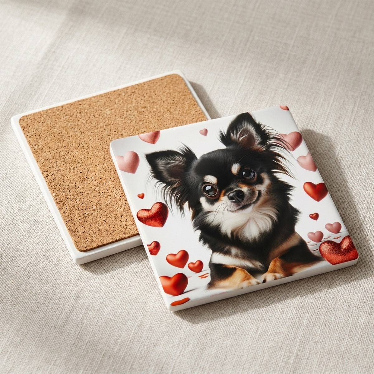 Chihuahua ceramic coasters set of 4, cork back