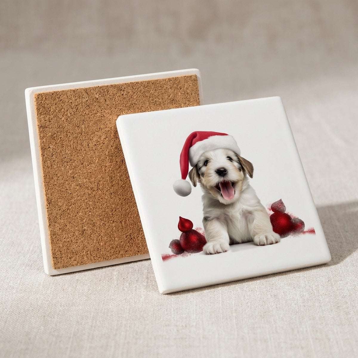 Sealyham Terrier Puppy ceramic coasters set of 4, cork back