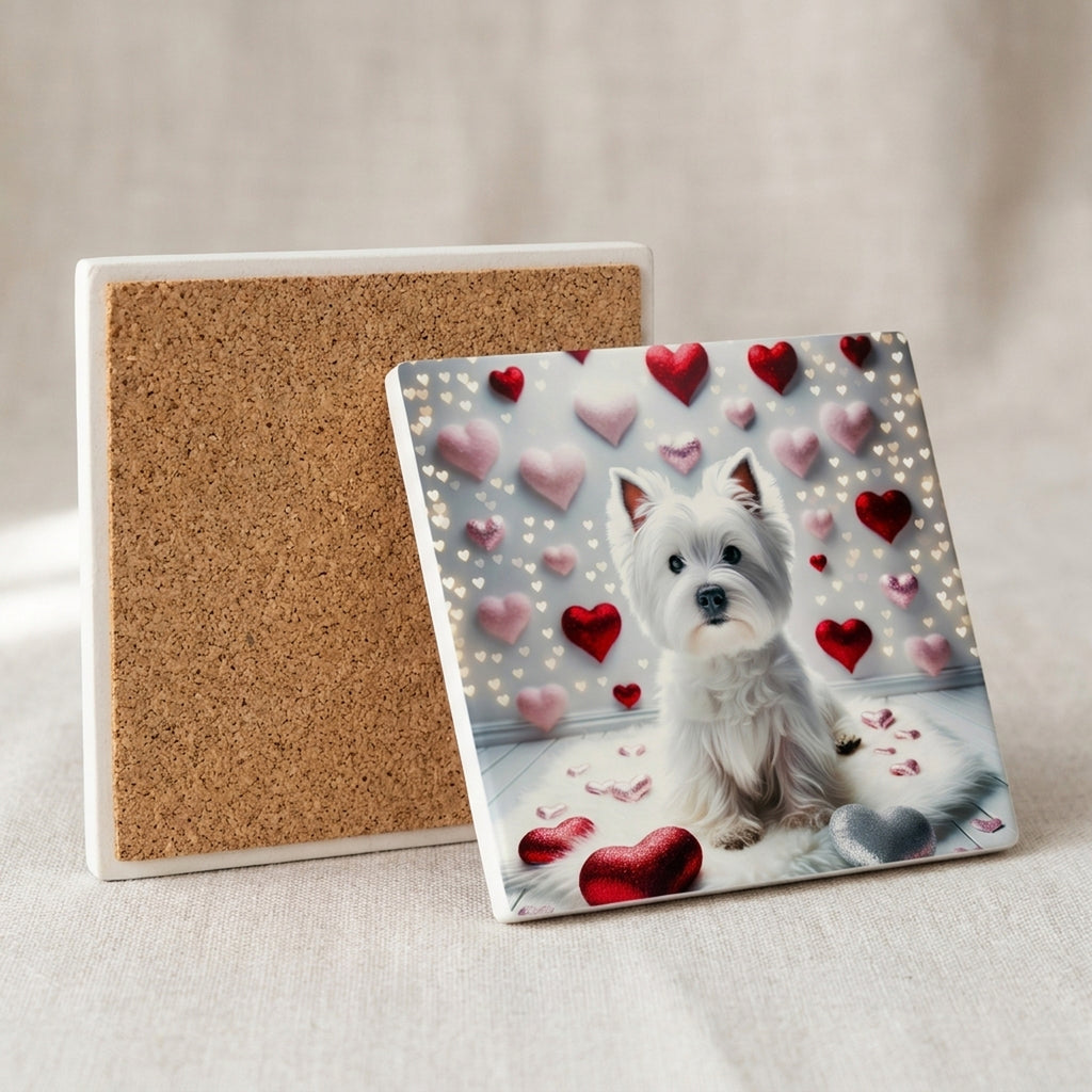 West Highland White Terrier ceramic coasters set of 4, cork back