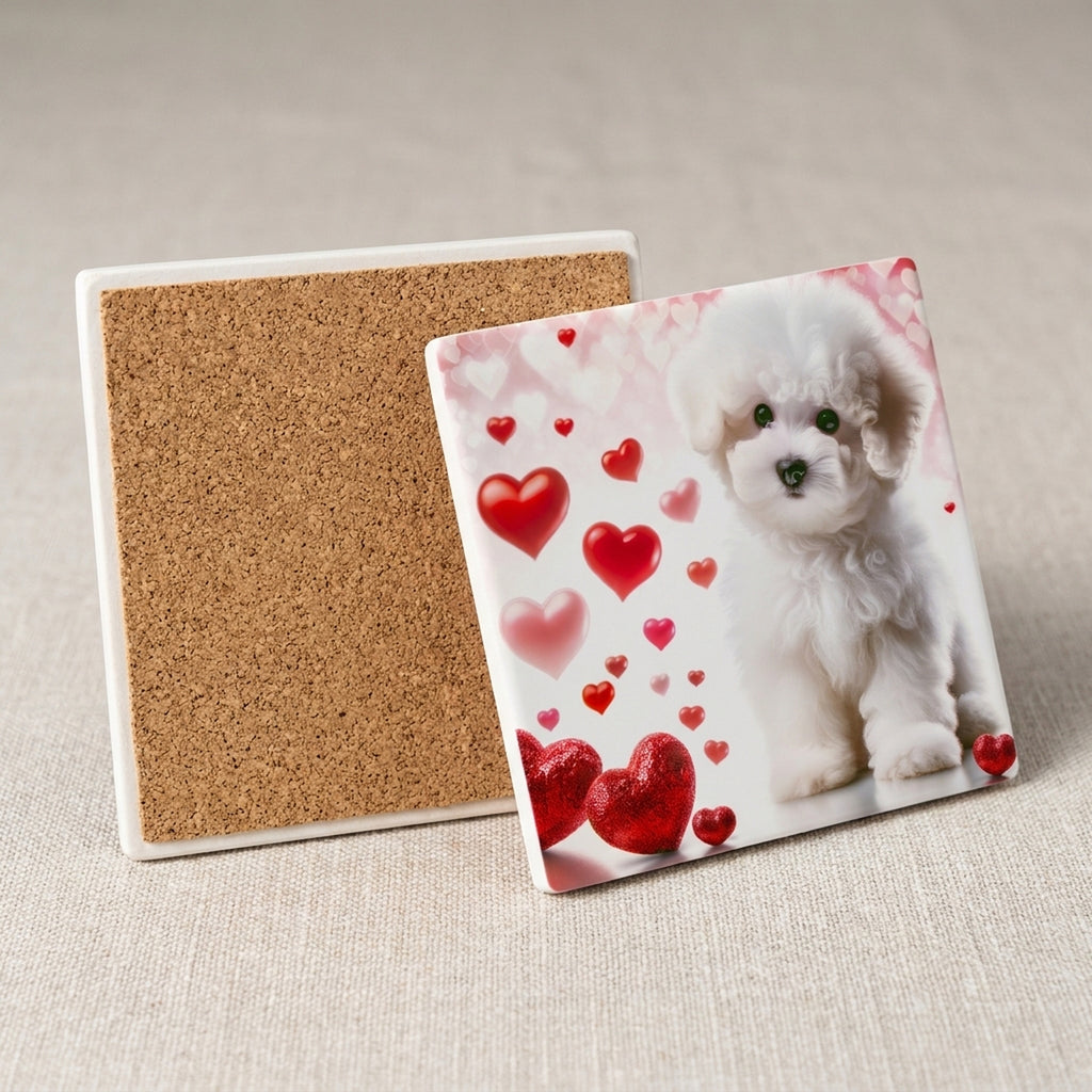Bichon Frise ceramic coasters set of 4, cork back