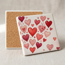 Valentine Hearts ceramic coasters set of 4, cork back