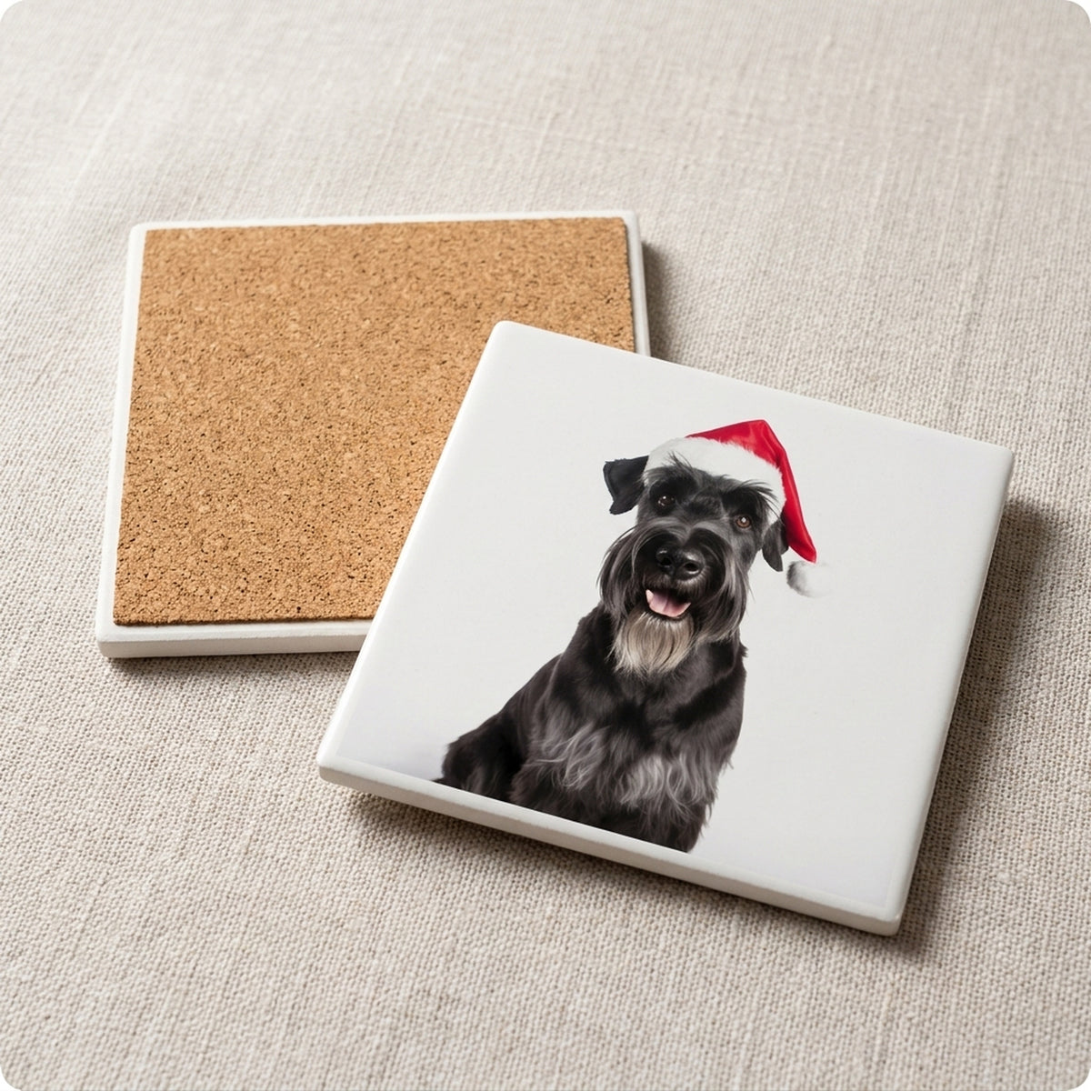 Giant Schnauzer ceramic coasters set of 4, cork back