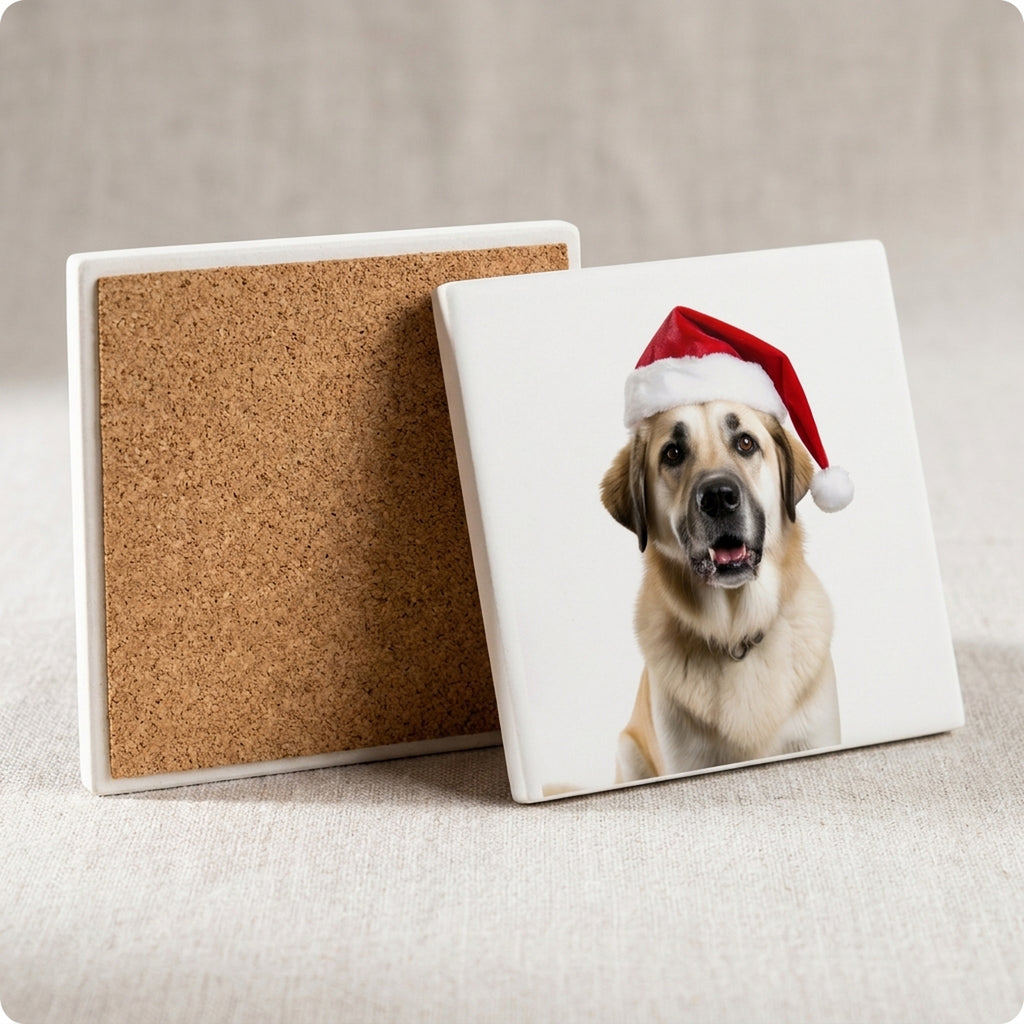 Anatolian Shepherd Dog ceramic coasters set of 4, cork back