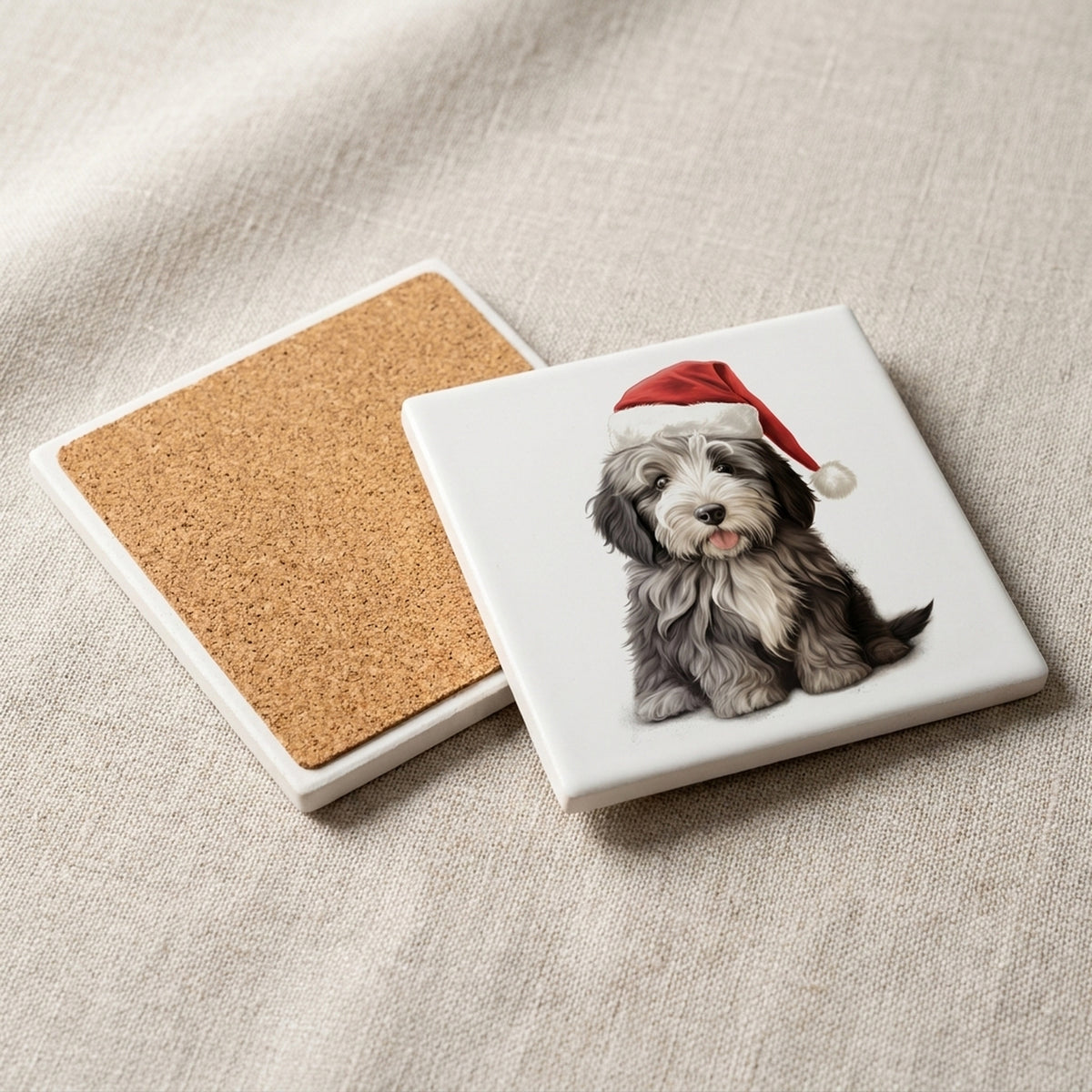 Bergamasco Sheepdog Puppy Drawing ceramic coasters set of 4, cork back