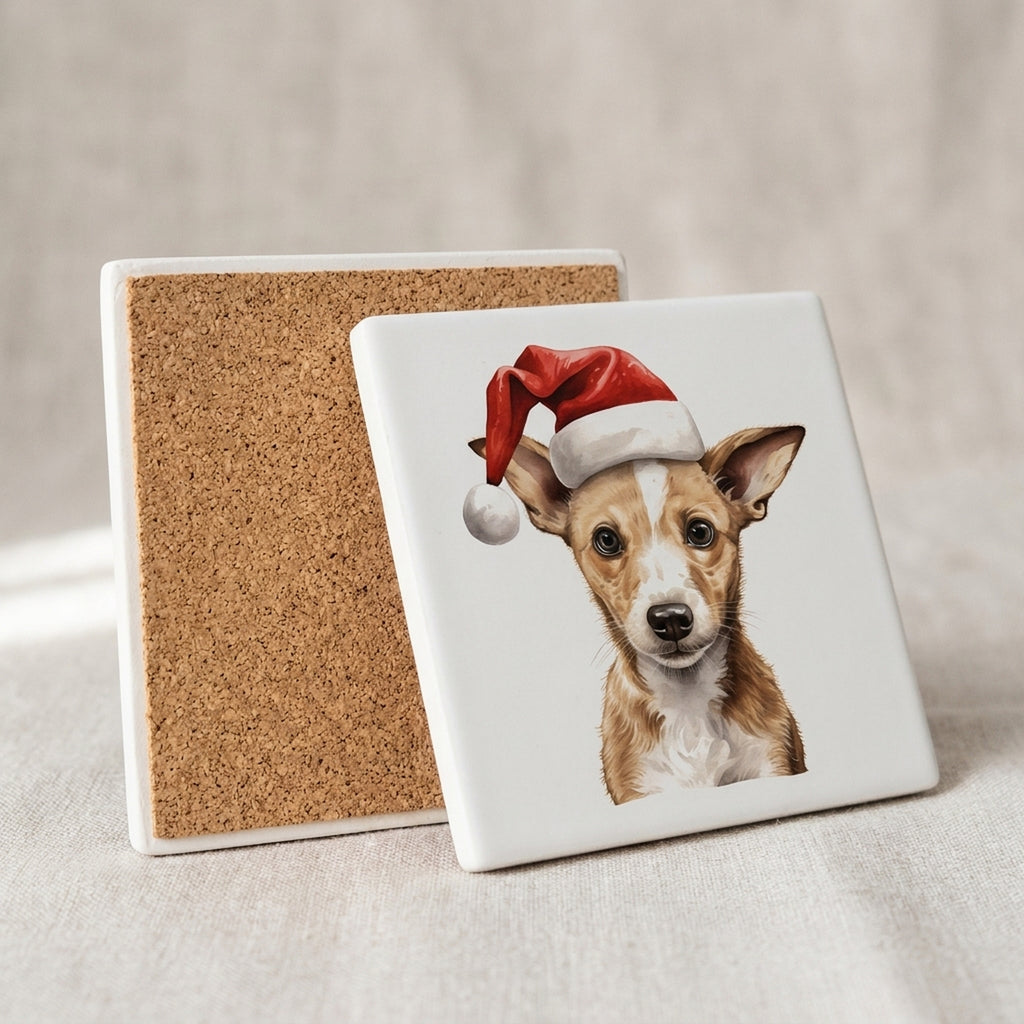 Portuguese Podengo Pequeno Puppy Drawing ceramic coasters set of 4, cork back