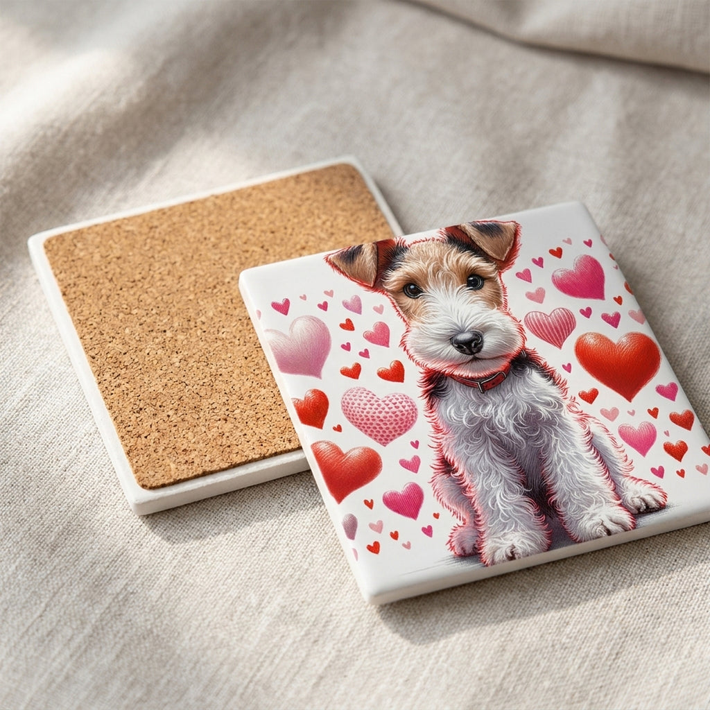 Wire Fox Terrier ceramic coasters set of 4, cork back