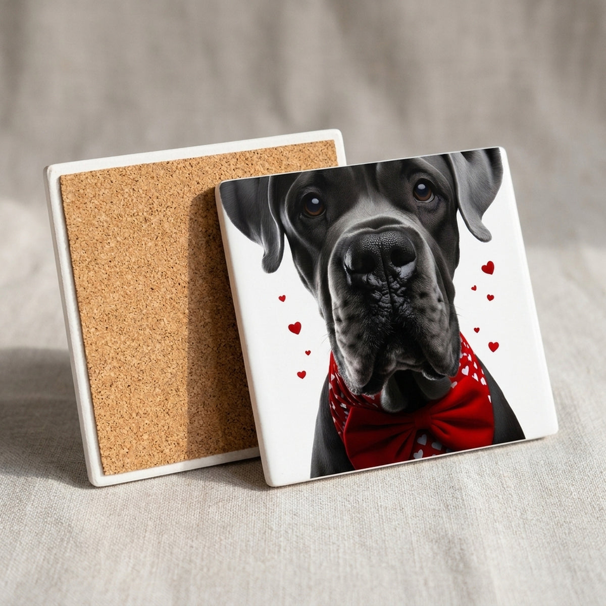 Great Dane ceramic coasters set of 4, cork back