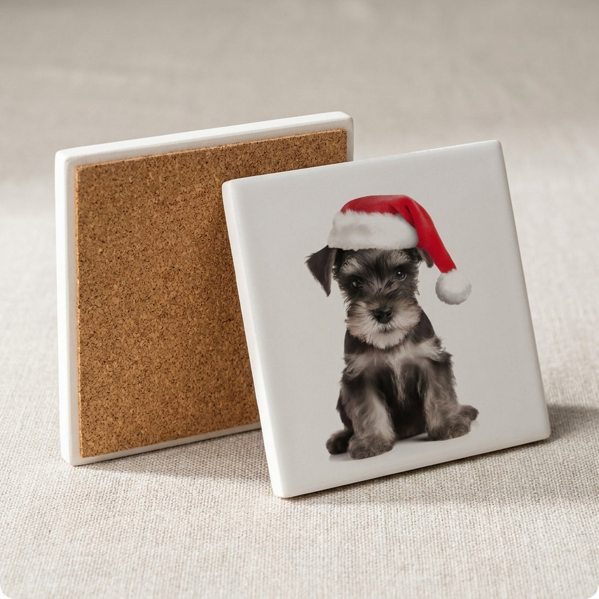 Miniature Schnauzer Puppy ceramic coasters set of 4, cork back