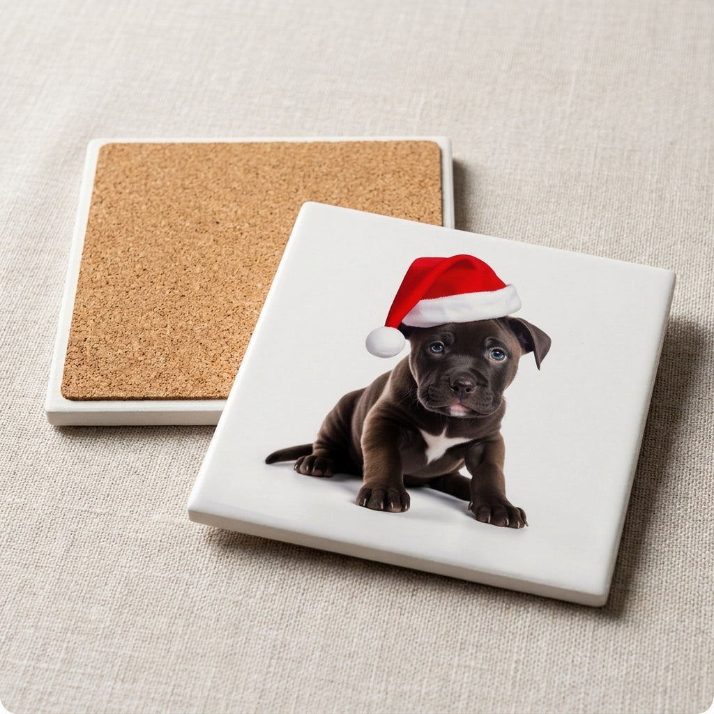 Staffordshire Bull Terrier Puppy ceramic coasters set of 4, cork back