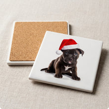 Staffordshire Bull Terrier Puppy ceramic coasters set of 4, cork back