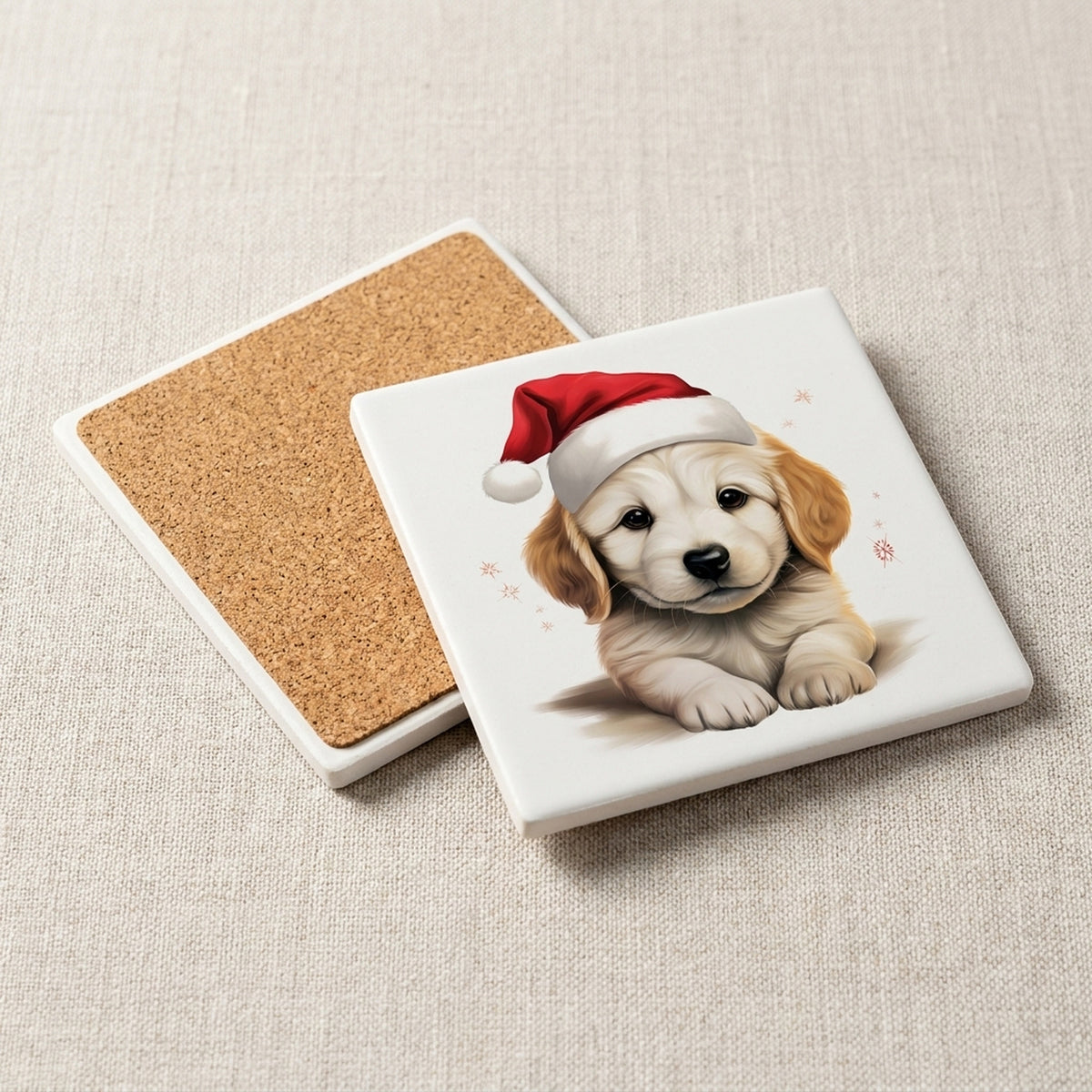 Great Pyrenees Puppy Drawing ceramic coasters set of 4, cork back