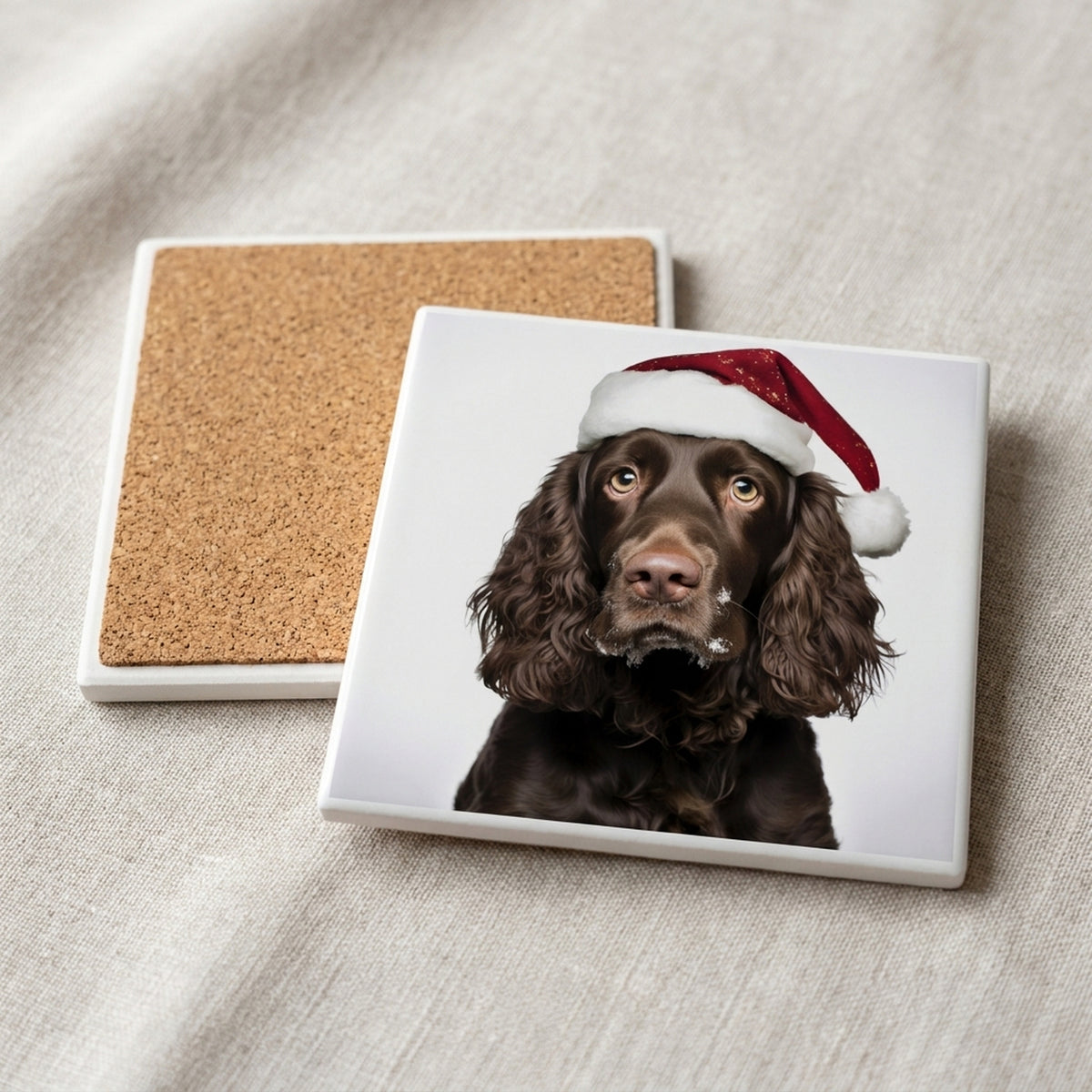 American Water Spaniel ceramic coasters set of 4, cork back