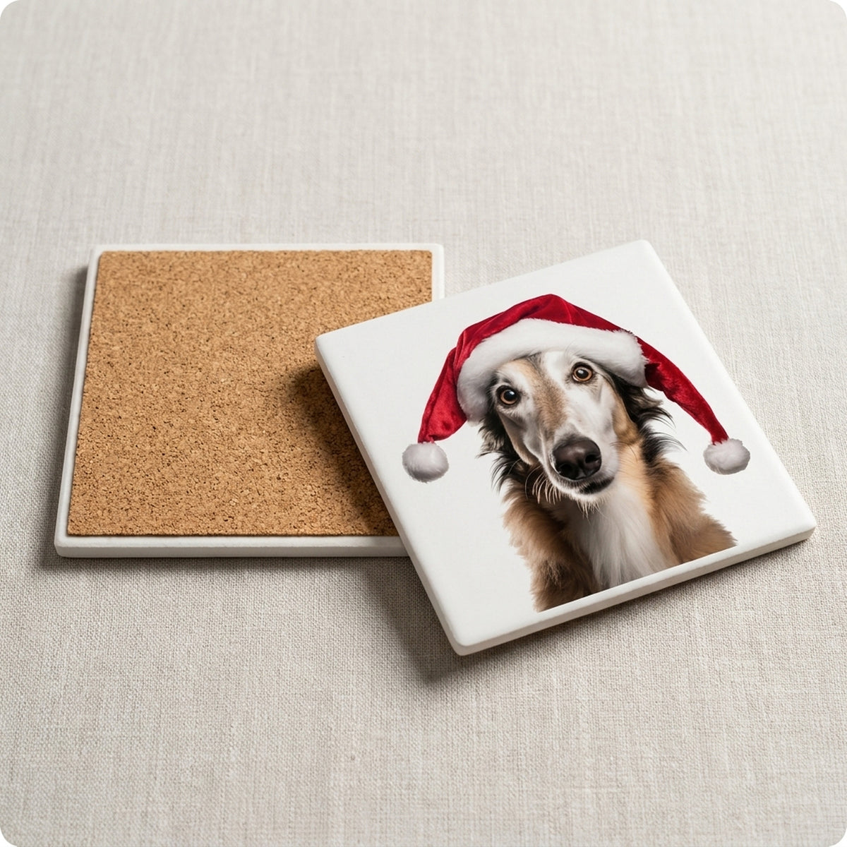 Borzoi ceramic coasters set of 4, cork back