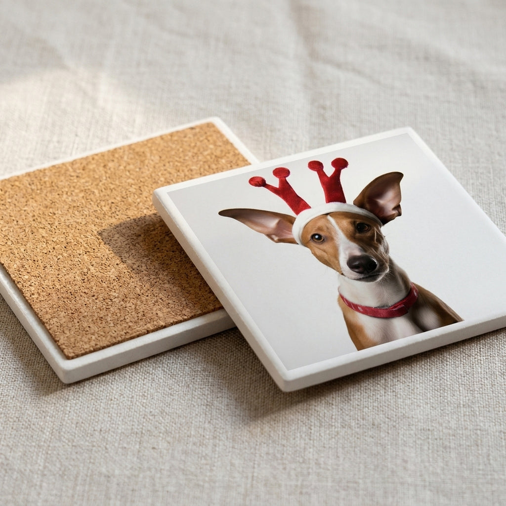 Ibizan Hound ceramic coasters set of 4, cork back