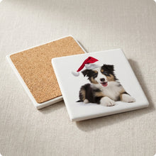 Collie Puppy ceramic coasters set of 4, cork back