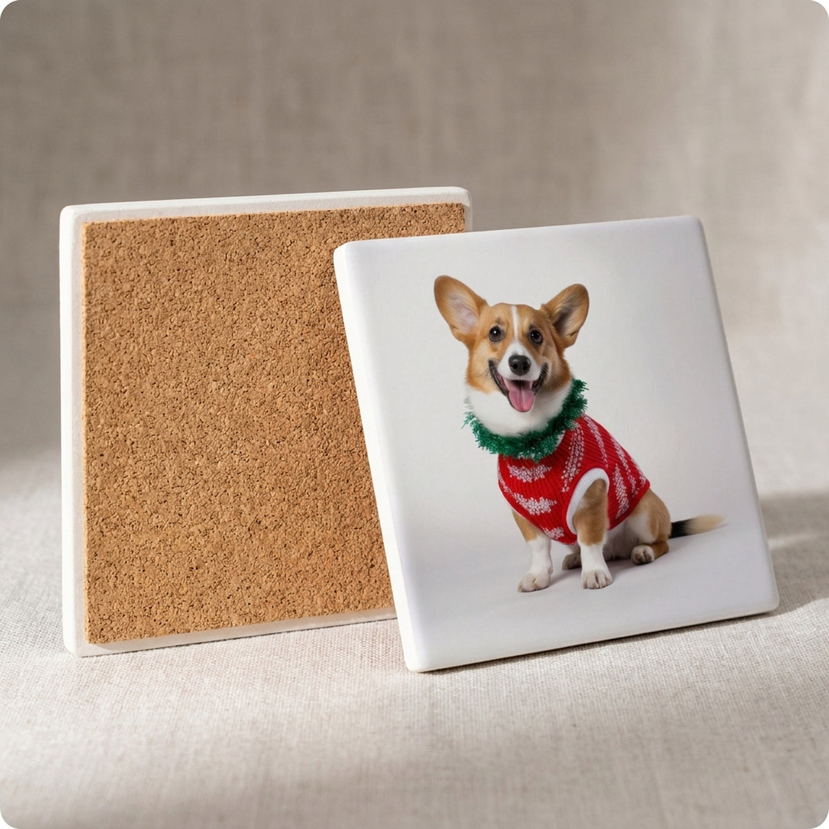 Cardigan Welsh Corgi ceramic coasters set of 4, cork back