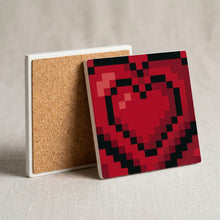 8-Bit Pixel Heart ceramic coasters set of 4, cork back