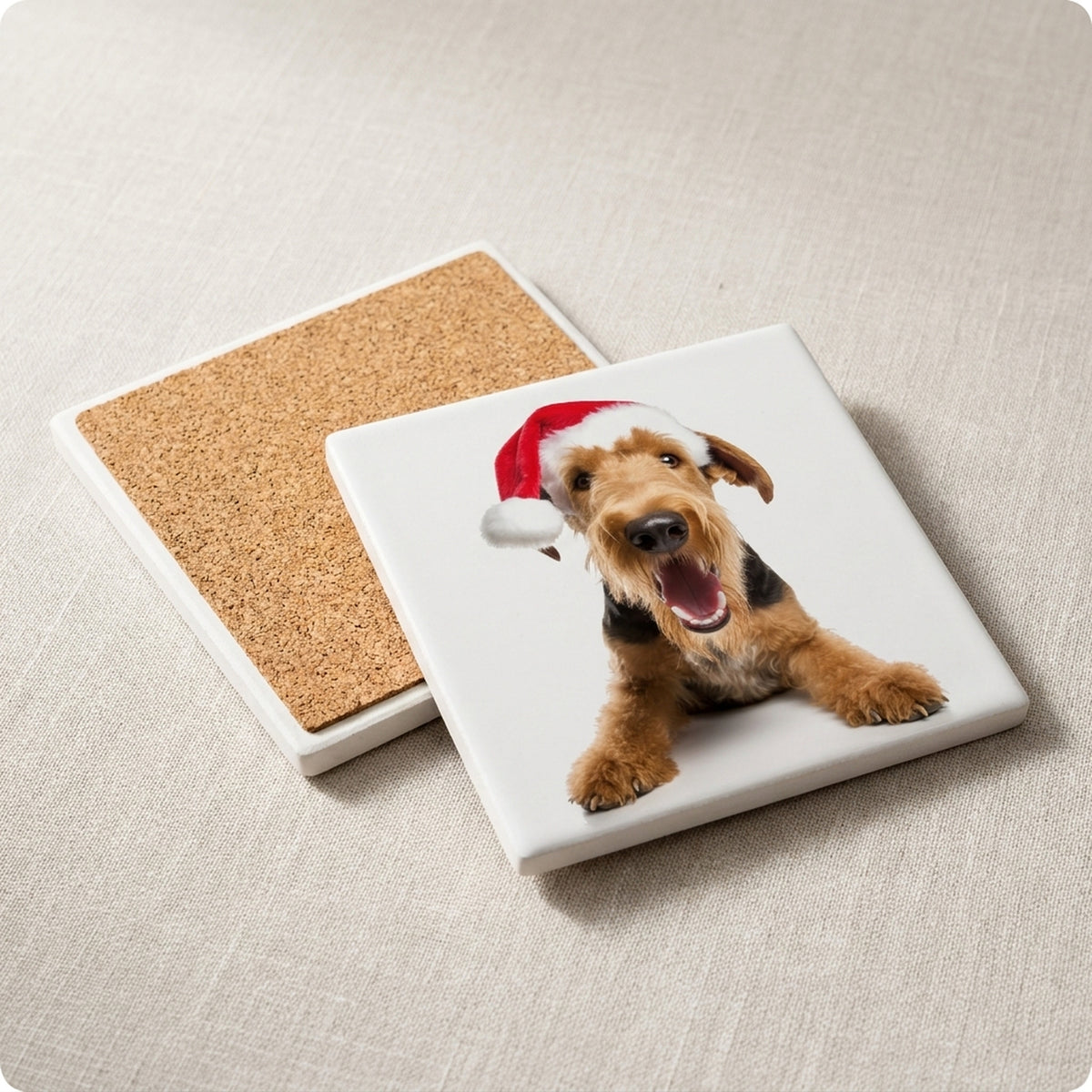 Airedale Terrier ceramic coasters set of 4, cork back