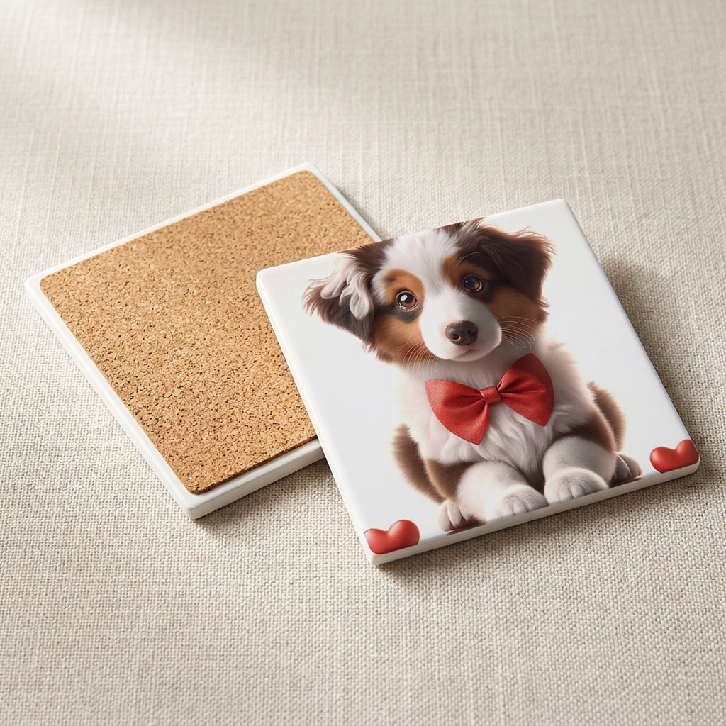 Australian Shepherd ceramic coasters set of 4, cork back