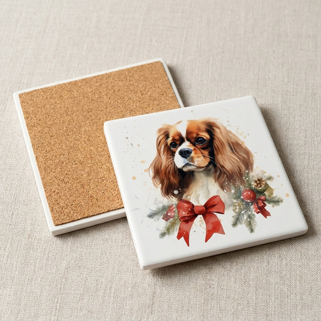 English Toy Spaniel ceramic coasters set of 4, cork back