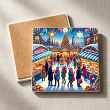 Festive Holiday Market ceramic coasters set of 4, cork back