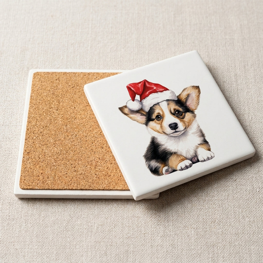Pembroke Welsh Corgi Puppy Drawing ceramic coasters set of 4, cork back