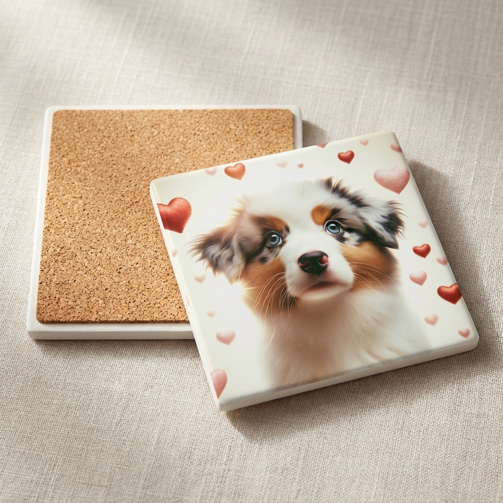 Australian Shepherd ceramic coasters set of 4, cork back