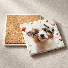 Australian Shepherd ceramic coasters set of 4, cork back