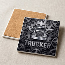 Trucker Rig ceramic coasters set of 4, cork back