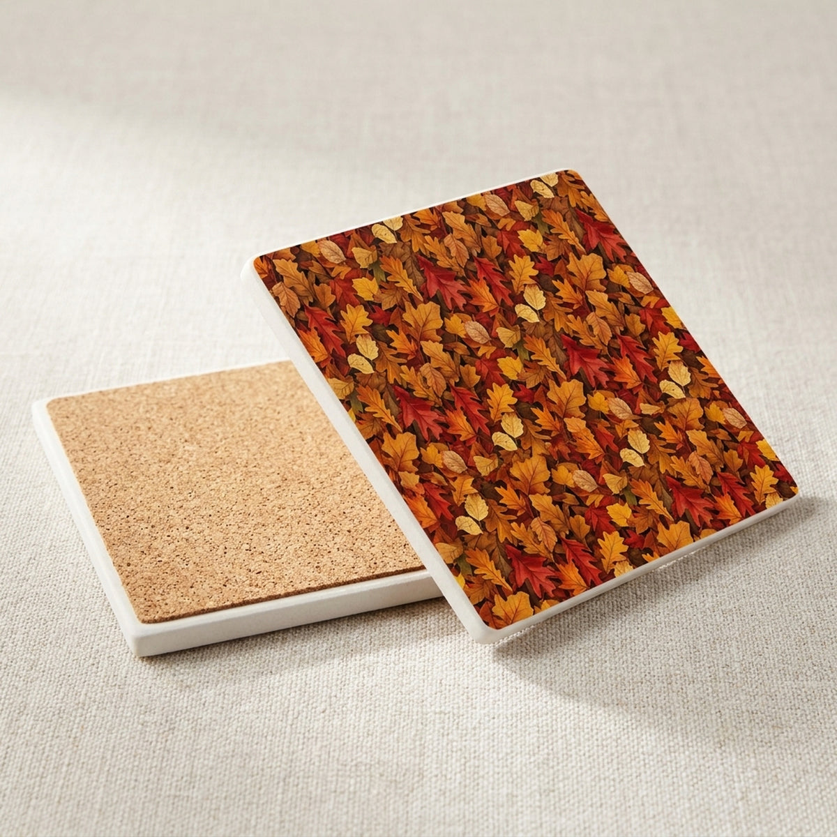 Autumn Leaves ceramic coasters set of 4, cork back