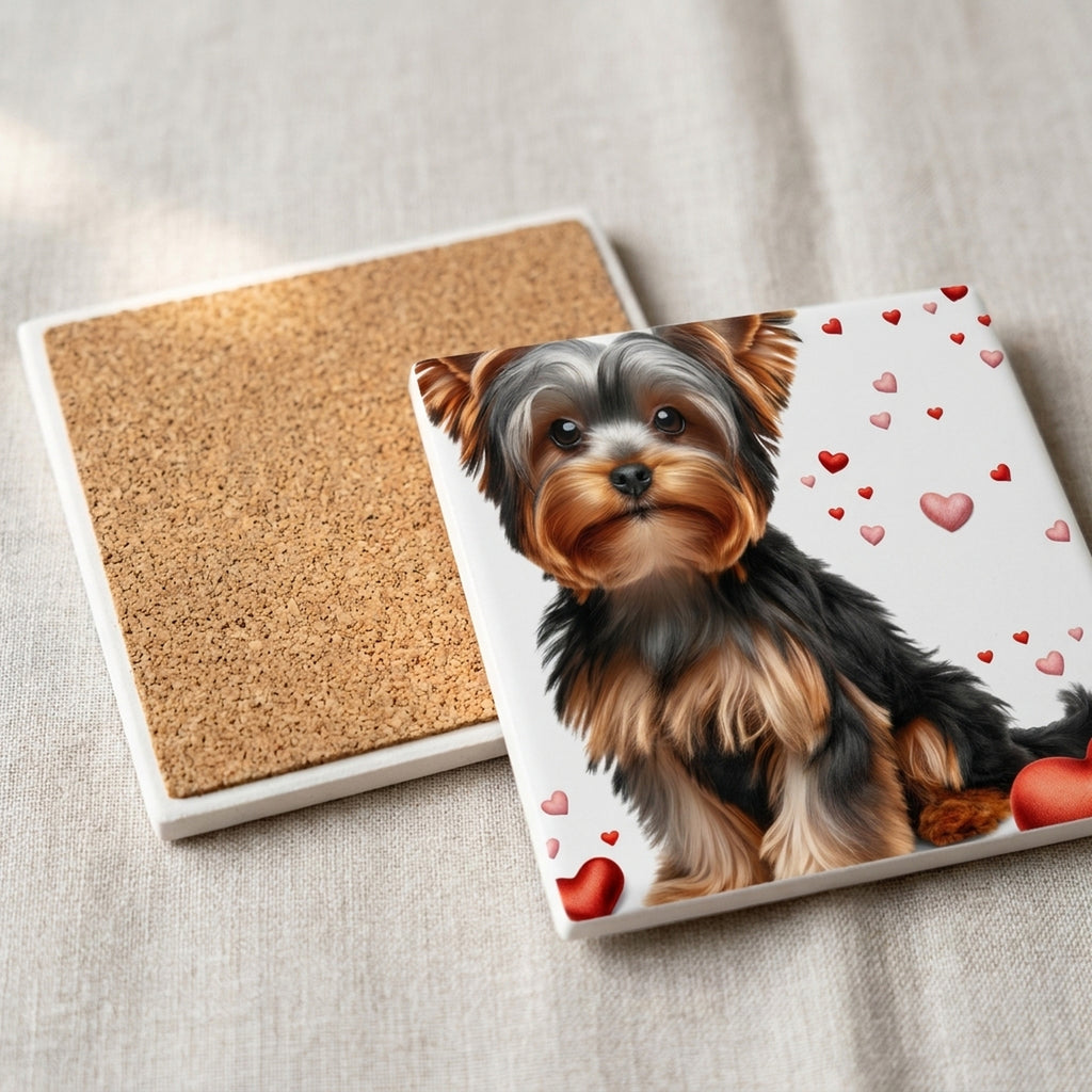 Yorkshire Terrier ceramic coasters set of 4, cork back