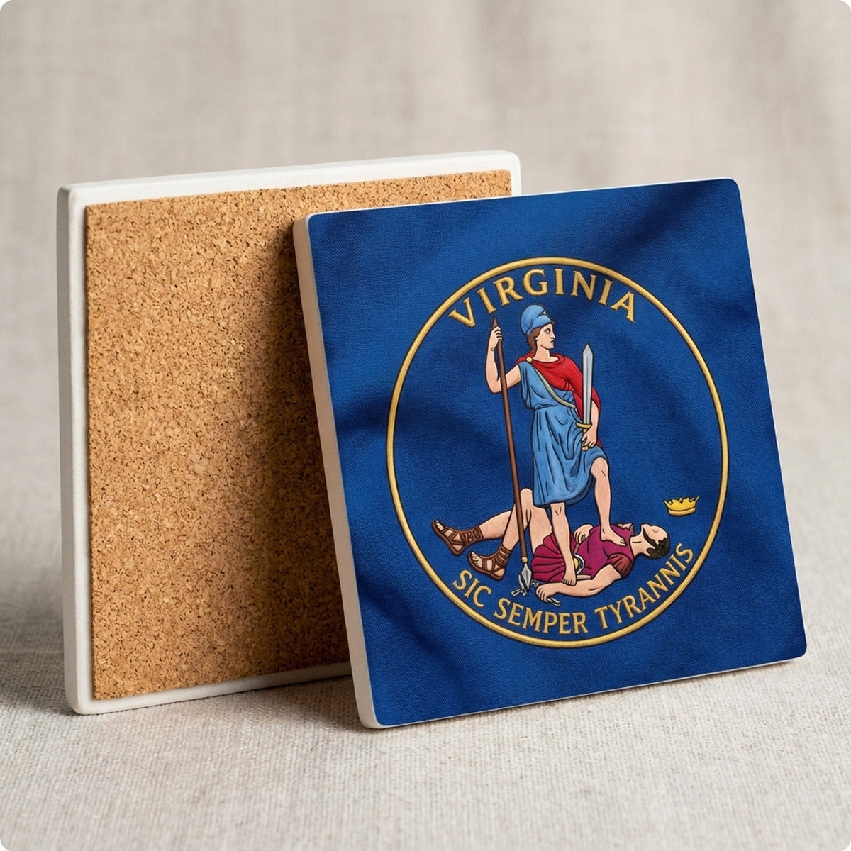 Virginia State Flag ceramic coasters set of 4, cork back
