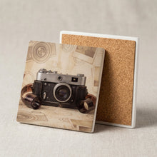 Film Camera ceramic coasters set of 4, cork back