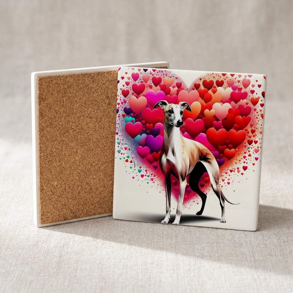 Whippet ceramic coasters set of 4, cork back