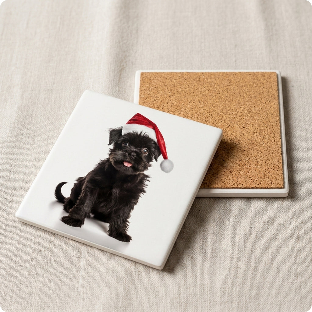 Affenpinscher Puppy ceramic coasters set of 4, cork back