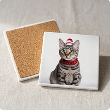 Egyptian Mau Cat ceramic coasters set of 4, cork back