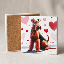 Airedale Terrier ceramic coasters set of 4, cork back