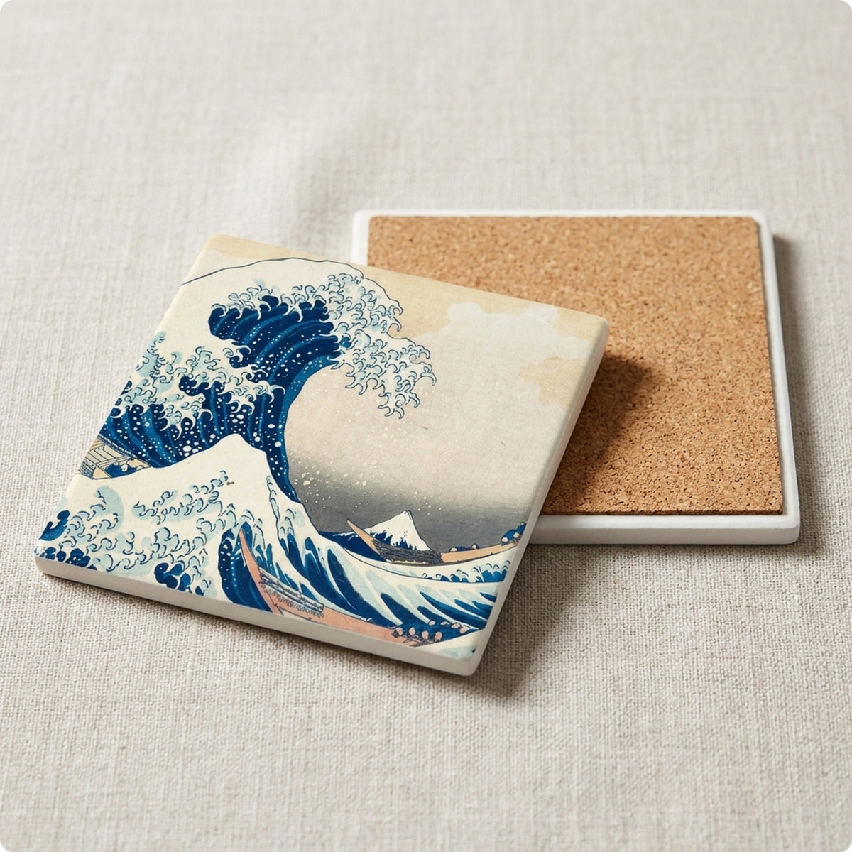 Great Wave ceramic coasters set of 4, cork back
