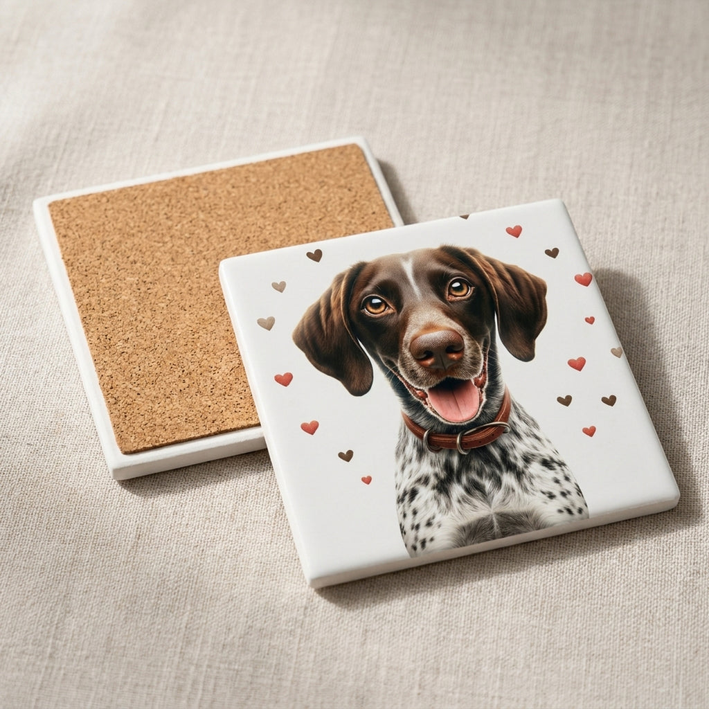 German Shorthaired Pointer ceramic coasters set of 4, cork back