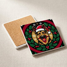 German Shepherd Christmas Ornament Art ceramic coasters set of 4, cork back