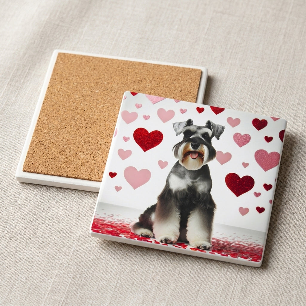 Miniature Schnauzer ceramic coasters set of 4, cork back