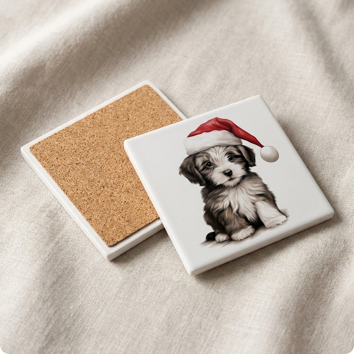 Havanese Puppy Drawing ceramic coasters set of 4, cork back