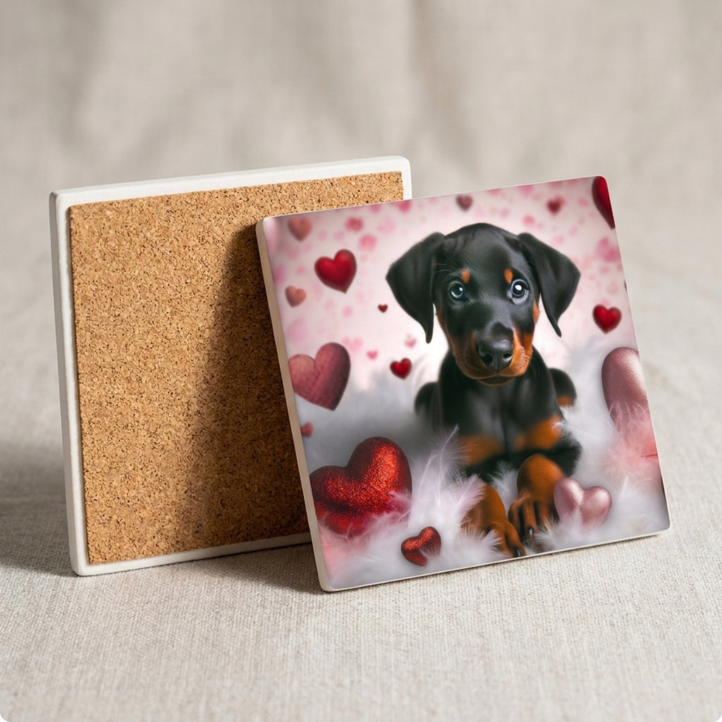 Doberman Pinscher ceramic coasters set of 4, cork back
