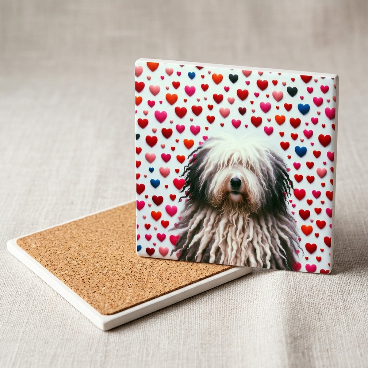 Bergamasco Sheepdog ceramic coasters set of 4, cork back